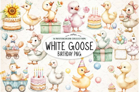 Download Watercolor Baby White Goose Birthday Png - Baby Collection