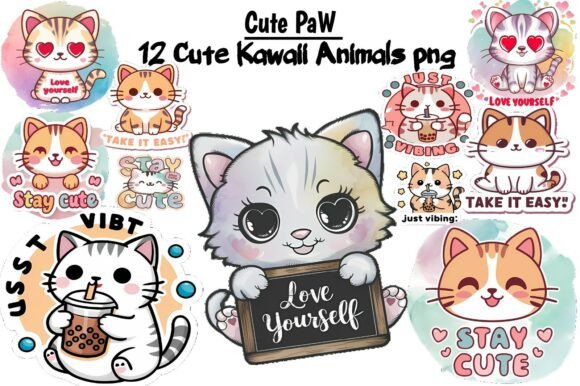 Download 🐱💖 Cute Cat Quotes PNG Bundle – Kawaii - Premium Resources