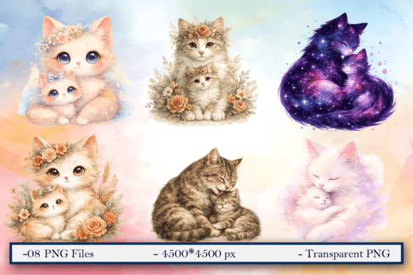 Download Watercolor Cat Mother and Baby Love Art - Baby Collection